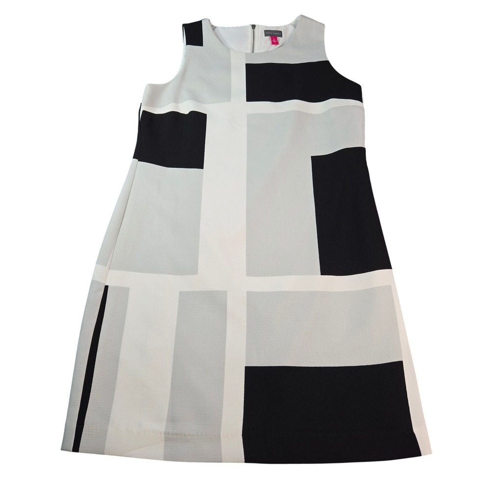 Vince Camuto Women's Geometric Color block Shift Dress Black White Grey Size 8